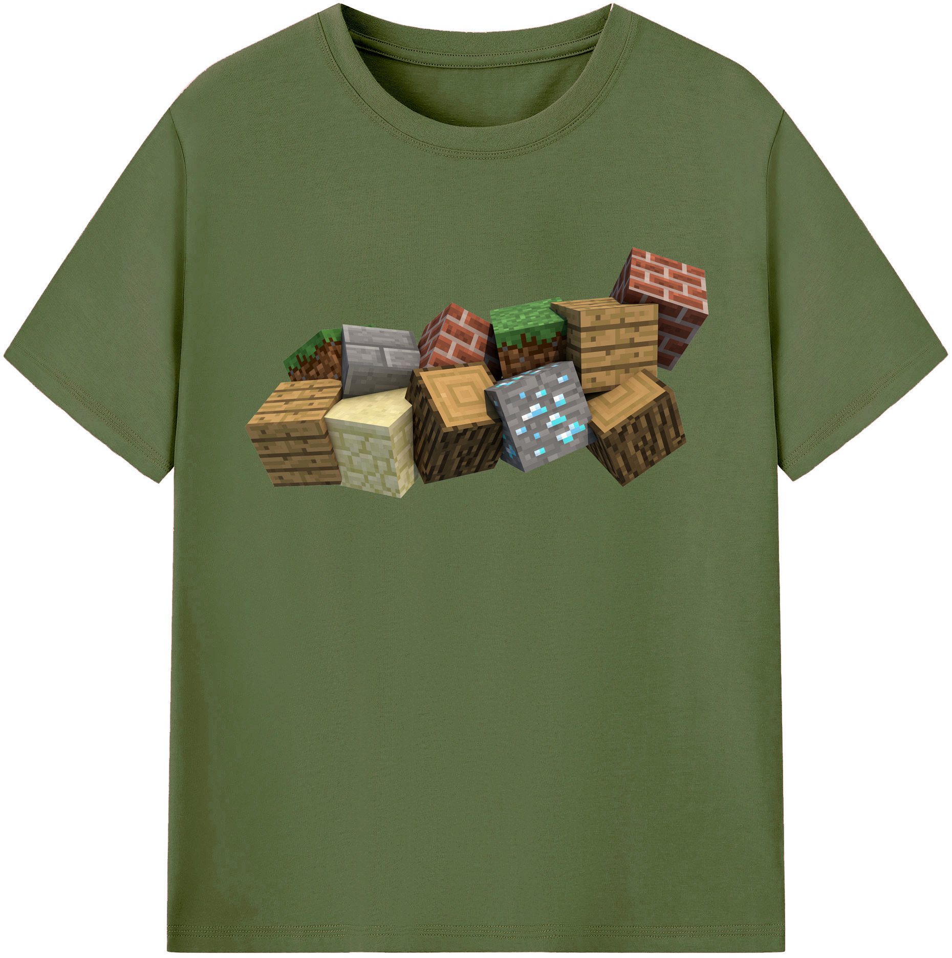 （画像用） マインクラフト ブロックの世界 Minecraft MC Block world 綿100％半袖Tシャツ（フロントプリント）